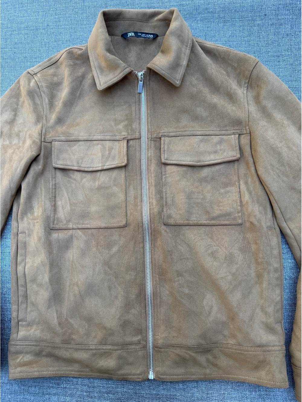 Zara Men's Brown Suede Jacket with Front Pockets, Size S